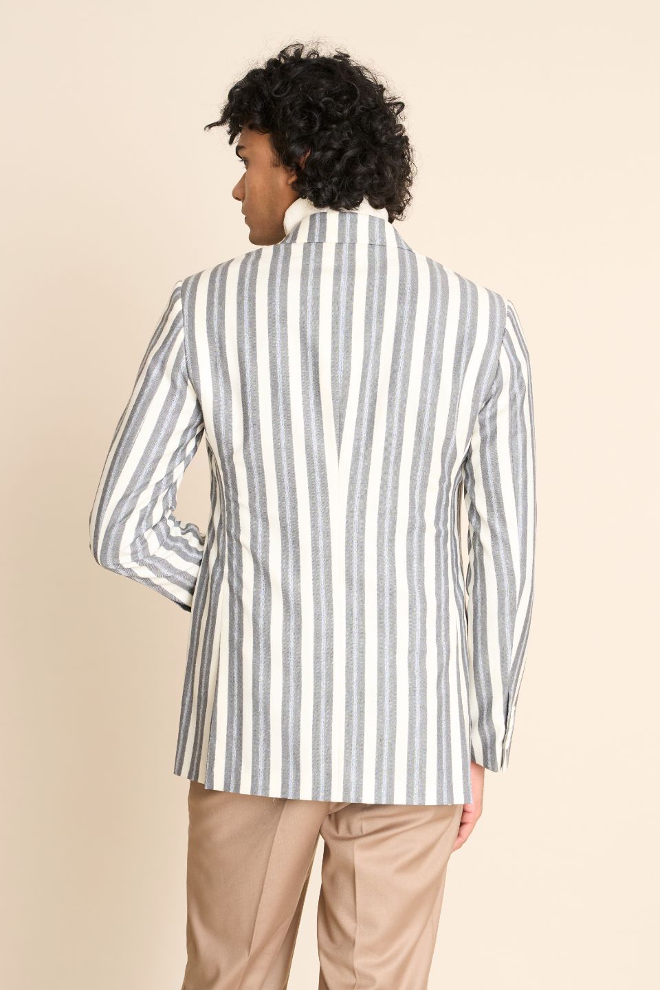 Gargee Designer's GREY IVORY FLANNEL STRIPE BLAZER Gargee