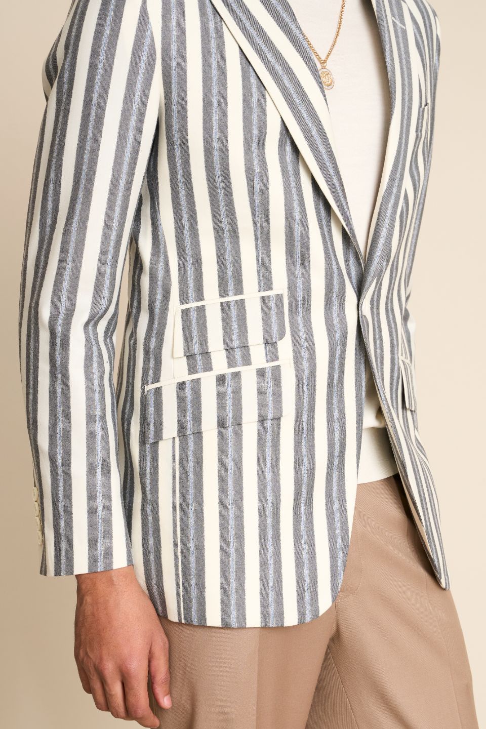 Gargee Designer's GREY IVORY FLANNEL STRIPE BLAZER Gargee
