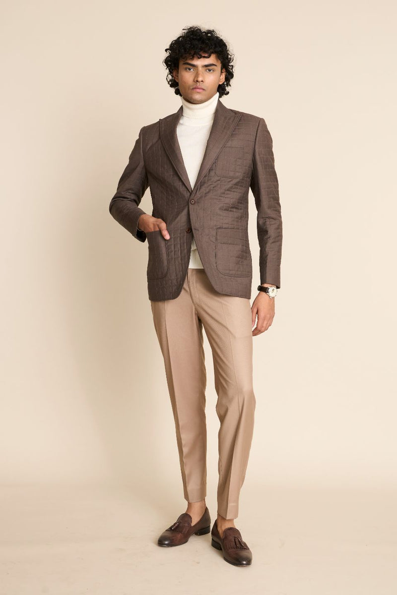 Gargee Designer's BROWN QUILTED 2 BUTTON BLAZER Gargee