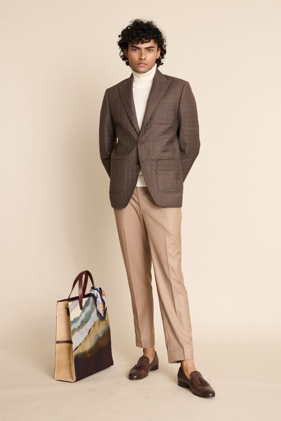 Gargee Designer's BROWN QUILTED 2 BUTTON BLAZER Gargee