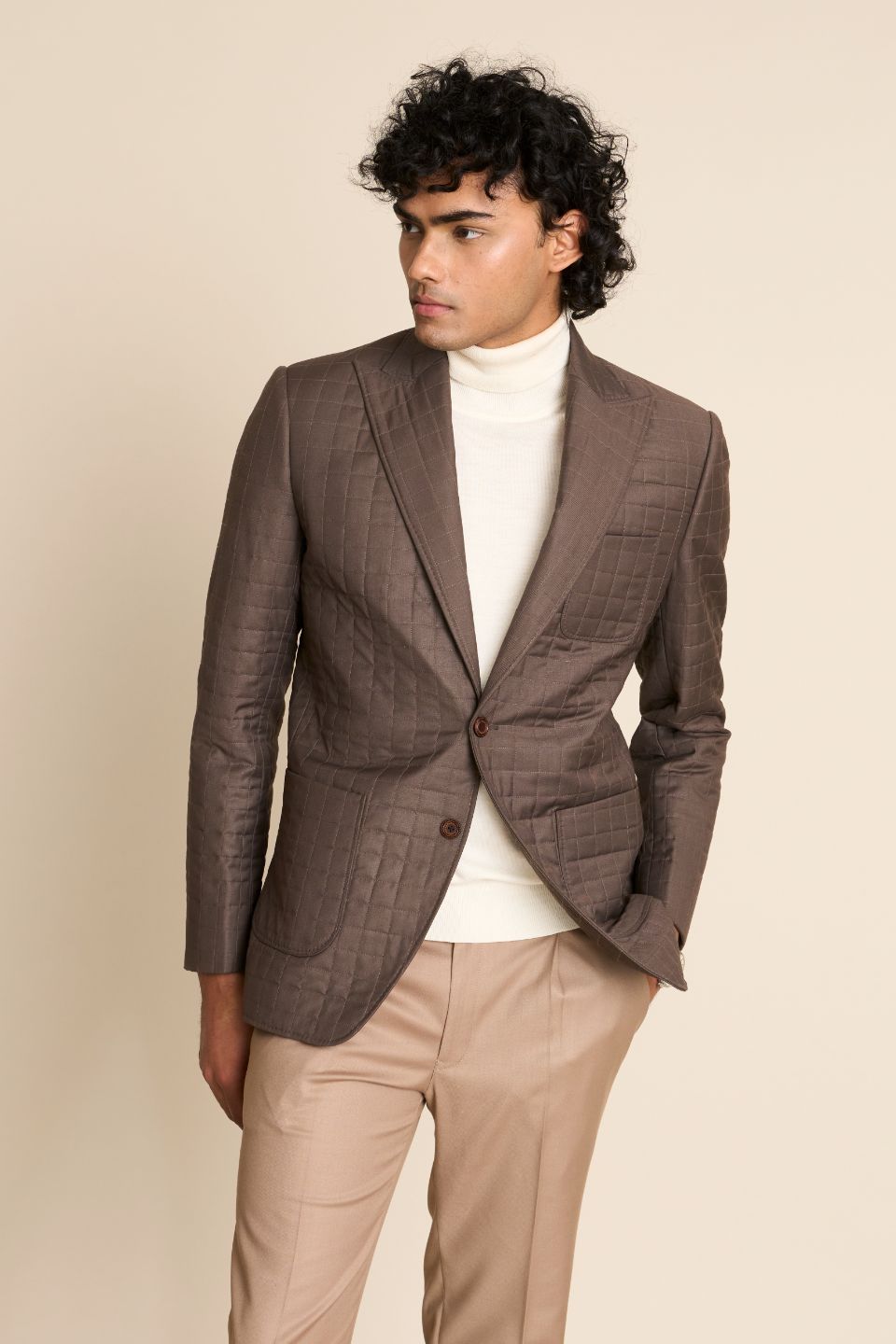 Gargee Designer's BROWN QUILTED 2 BUTTON BLAZER Gargee