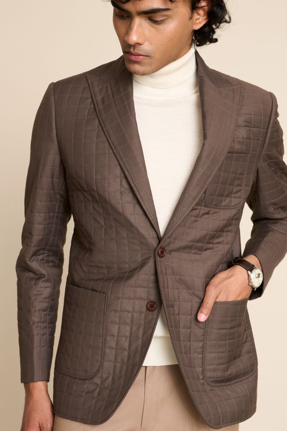 Gargee Designer's BROWN QUILTED 2 BUTTON BLAZER Gargee
