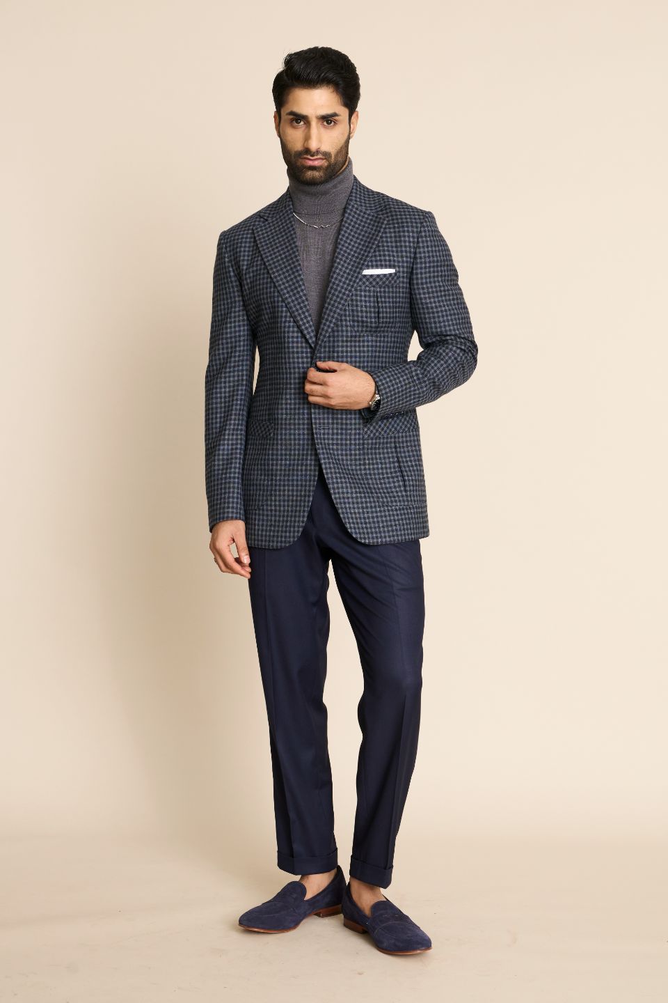 Gargee Designer's BLUE GINGHAM FLANNEL BLAZER Gargee
