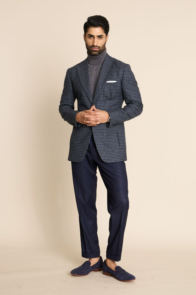 Gargee Designer's BLUE GINGHAM FLANNEL BLAZER Gargee