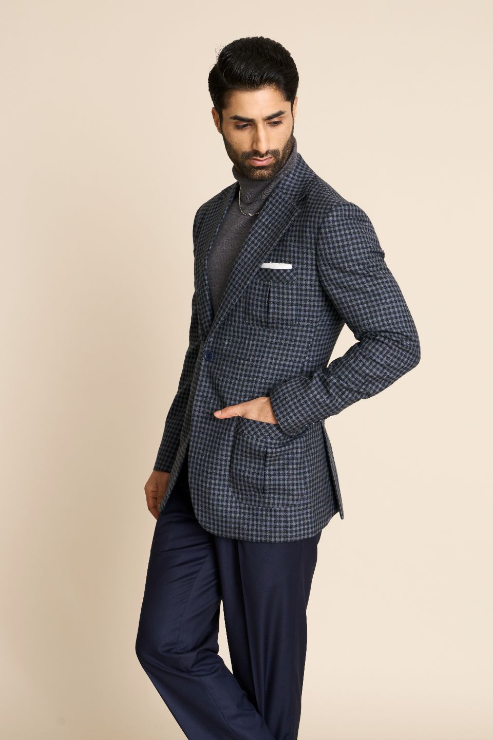 Gargee Designer's BLUE GINGHAM FLANNEL BLAZER Gargee