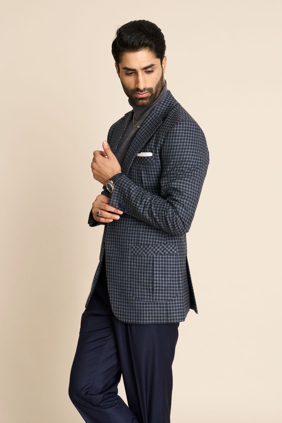 Gargee Designer's BLUE GINGHAM FLANNEL BLAZER Gargee