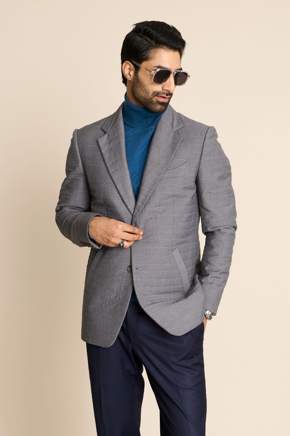 Gargee Designer's GREY QUILTED 2 BUTTON BLAZER Gargee