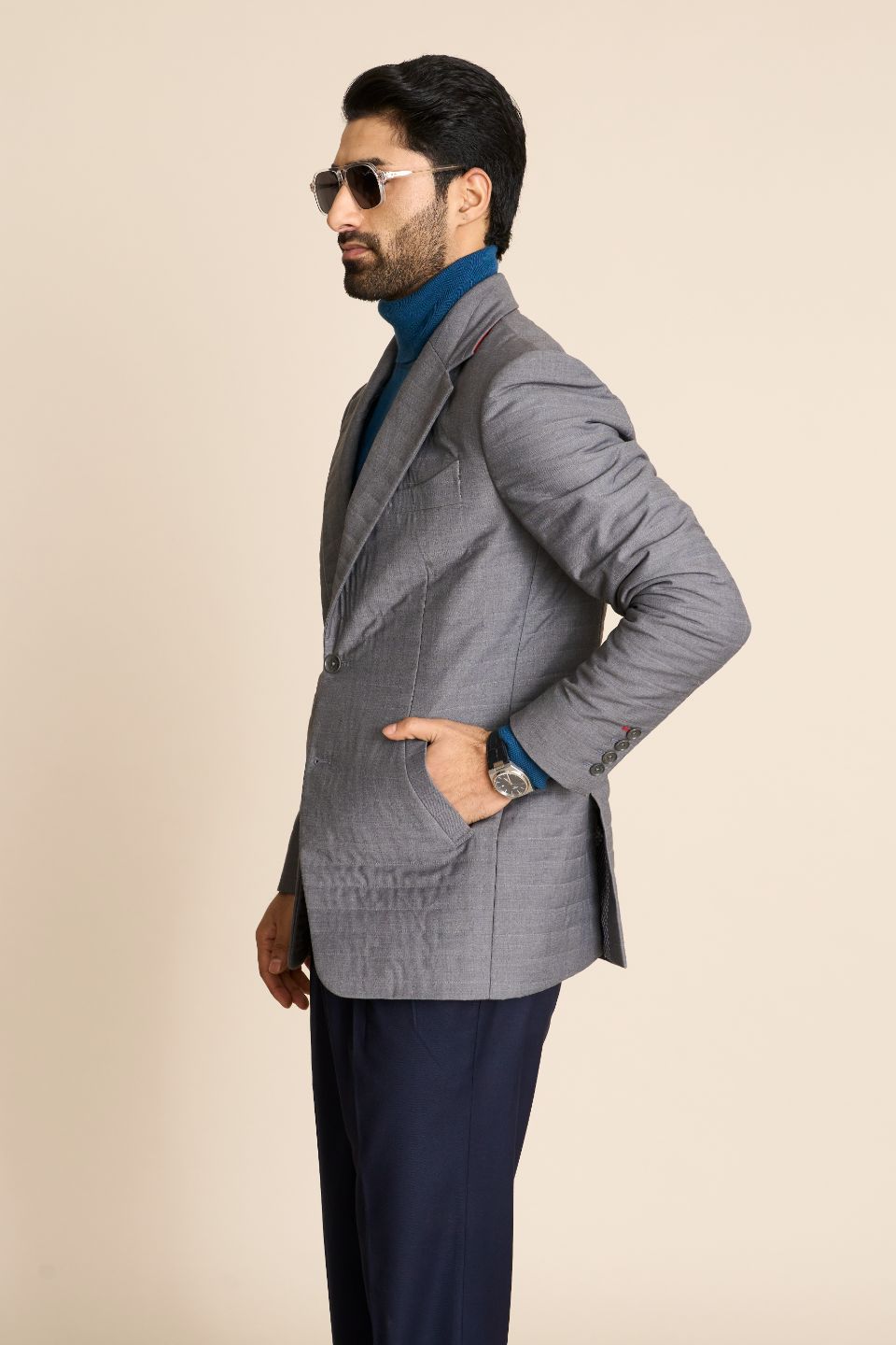 Gargee Designer's GREY QUILTED 2 BUTTON BLAZER Gargee