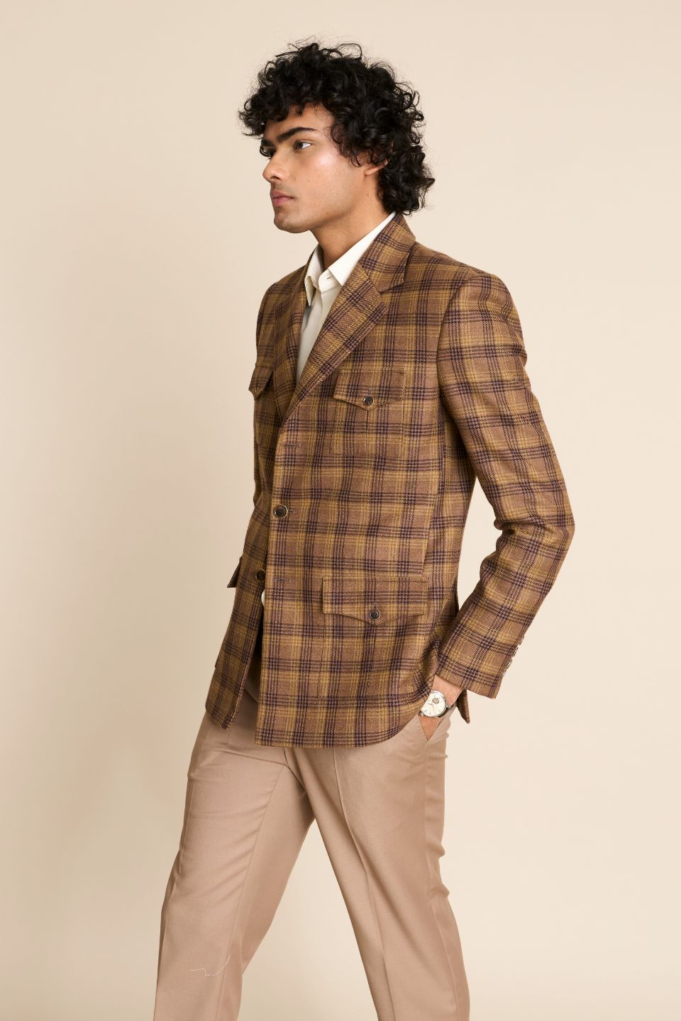 Gargee Designer's BROWN CHECK WOOL BLAZER Gargee
