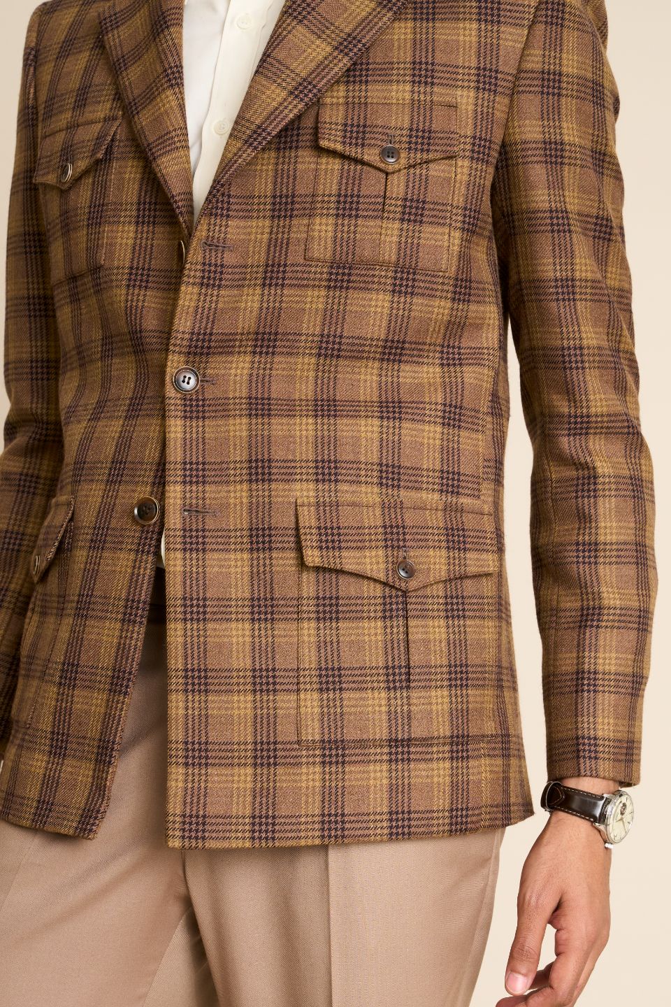Gargee Designer's BROWN CHECK WOOL BLAZER Gargee