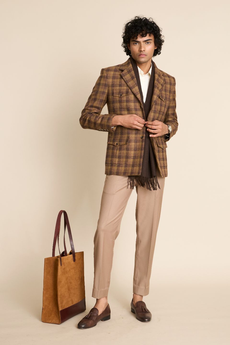 Gargee Designer's BROWN CHECK WOOL BLAZER Gargee