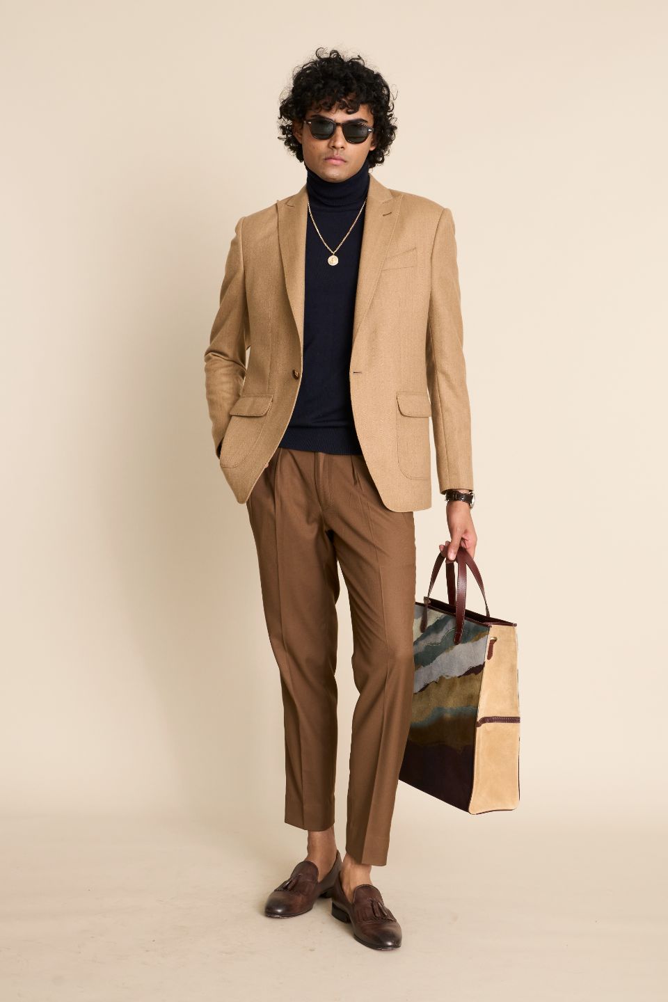 Gargee Designer's BEIGE HERRINGBONE FLANNEL BLAZER Gargee