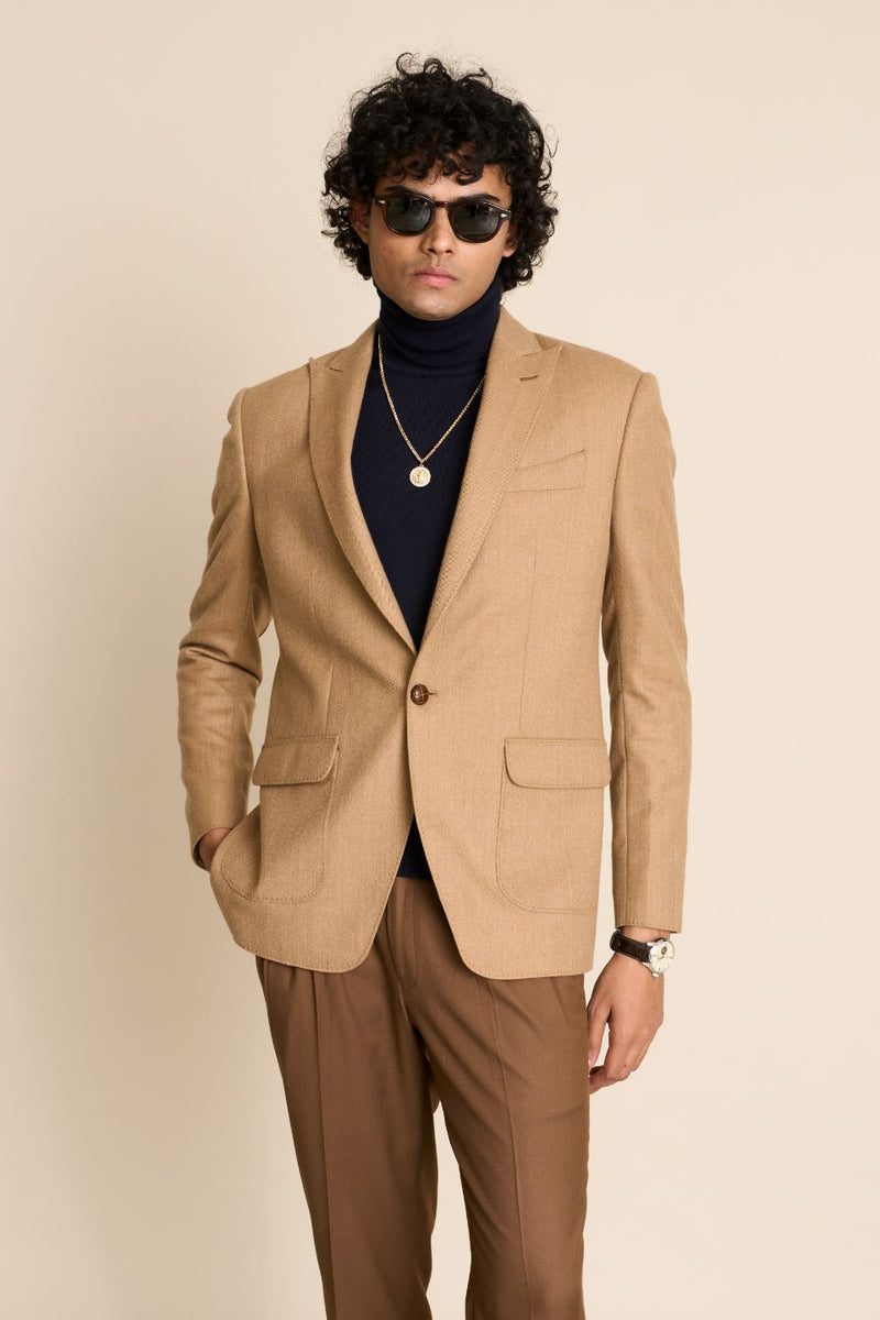 Gargee Designer's BEIGE HERRINGBONE FLANNEL BLAZER Gargee