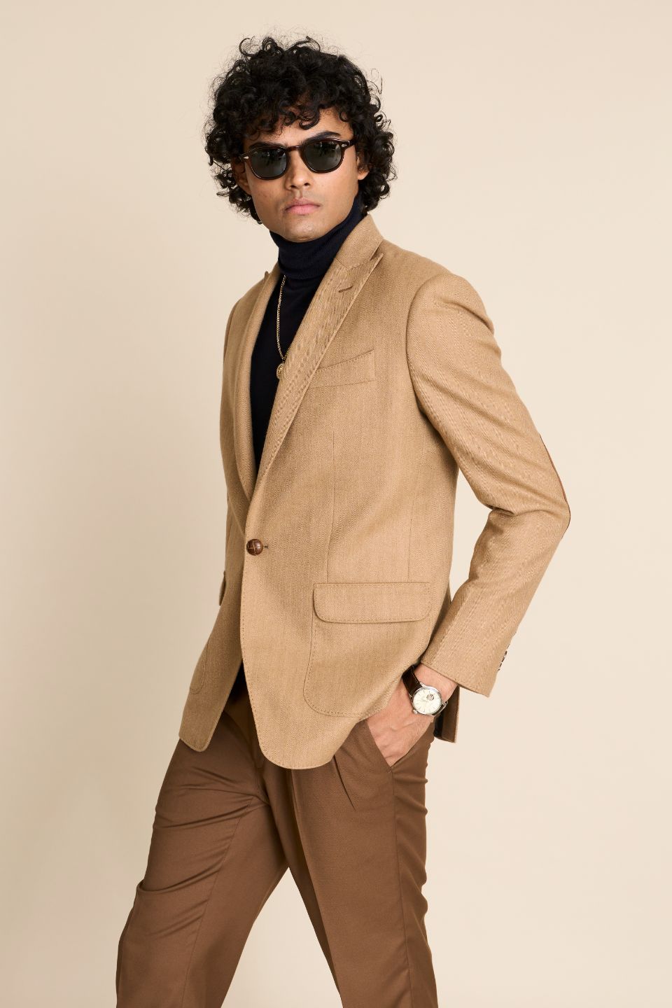 Gargee Designer's BEIGE HERRINGBONE FLANNEL BLAZER Gargee