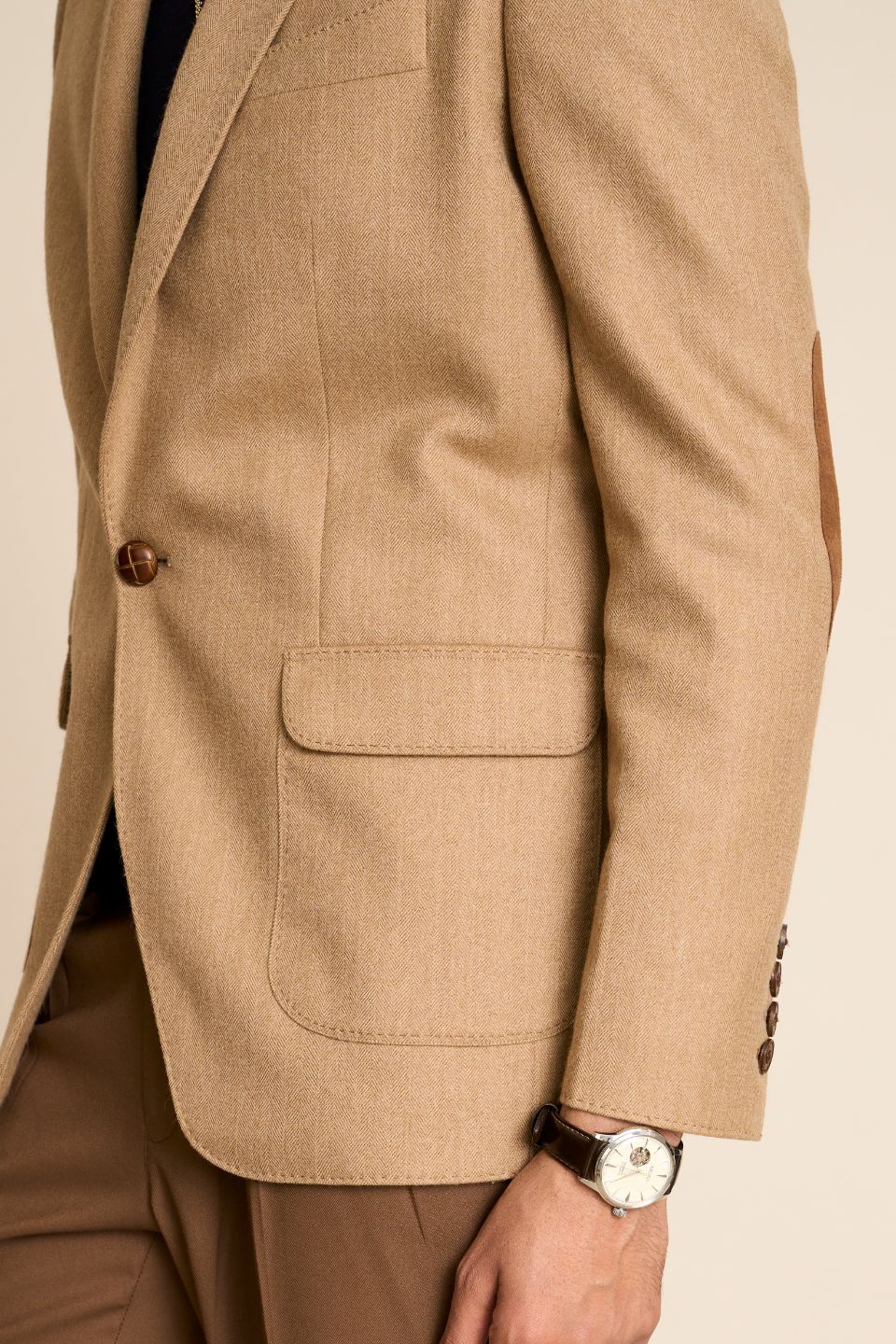 Gargee Designer's BEIGE HERRINGBONE FLANNEL BLAZER Gargee