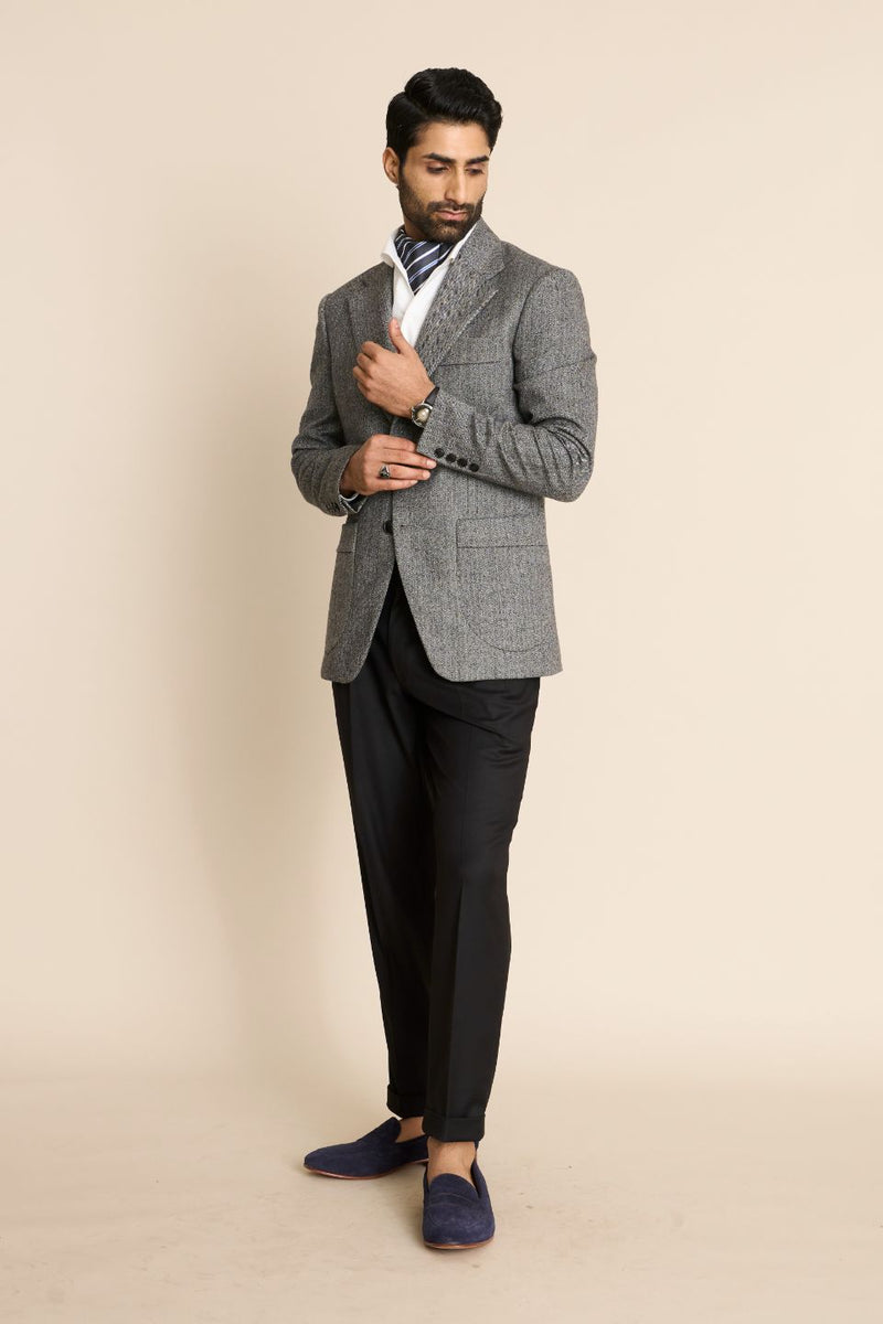 Gargee Designer's GREY HERRINGBONE FLANNEL BLAZER Gargee