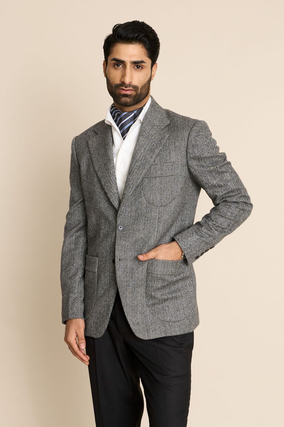 Gargee Designer's GREY HERRINGBONE FLANNEL BLAZER Gargee