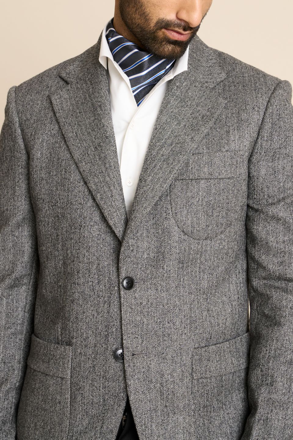 Gargee Designer's GREY HERRINGBONE FLANNEL BLAZER Gargee