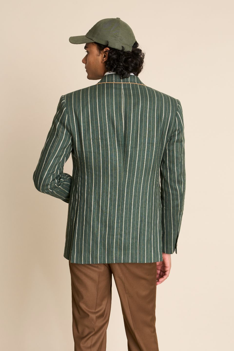 Gargee Designer's GREEN LINEN STRIPE BLAZER Gargee