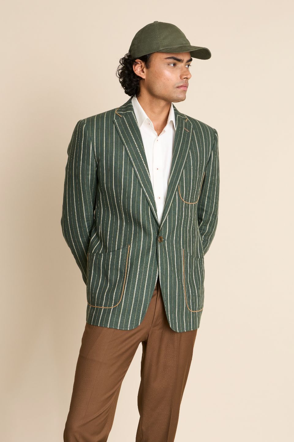 Gargee Designer's GREEN LINEN STRIPE BLAZER Gargee