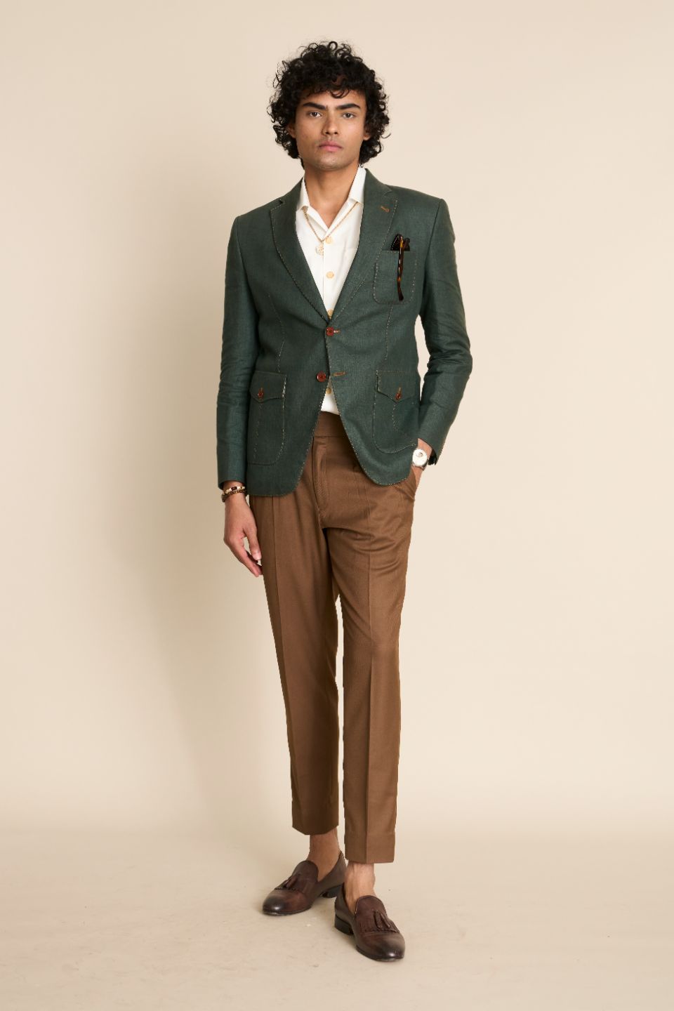 Gargee Designer's GREEN LINEN SARTORIAL BLAZER Gargee
