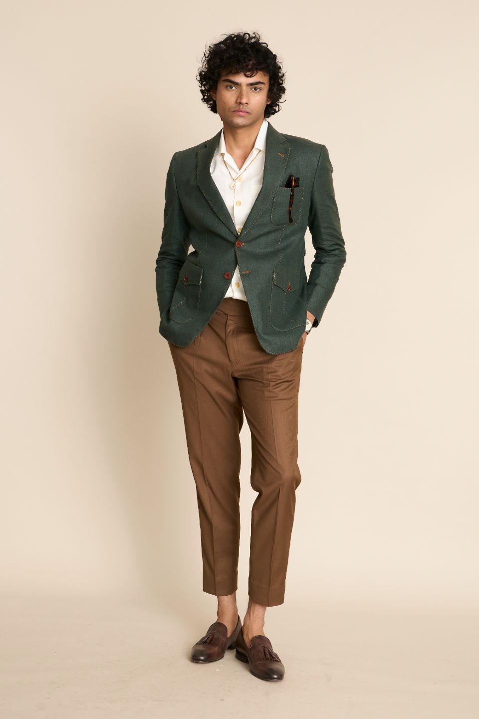 Gargee Designer's GREEN LINEN SARTORIAL BLAZER Gargee