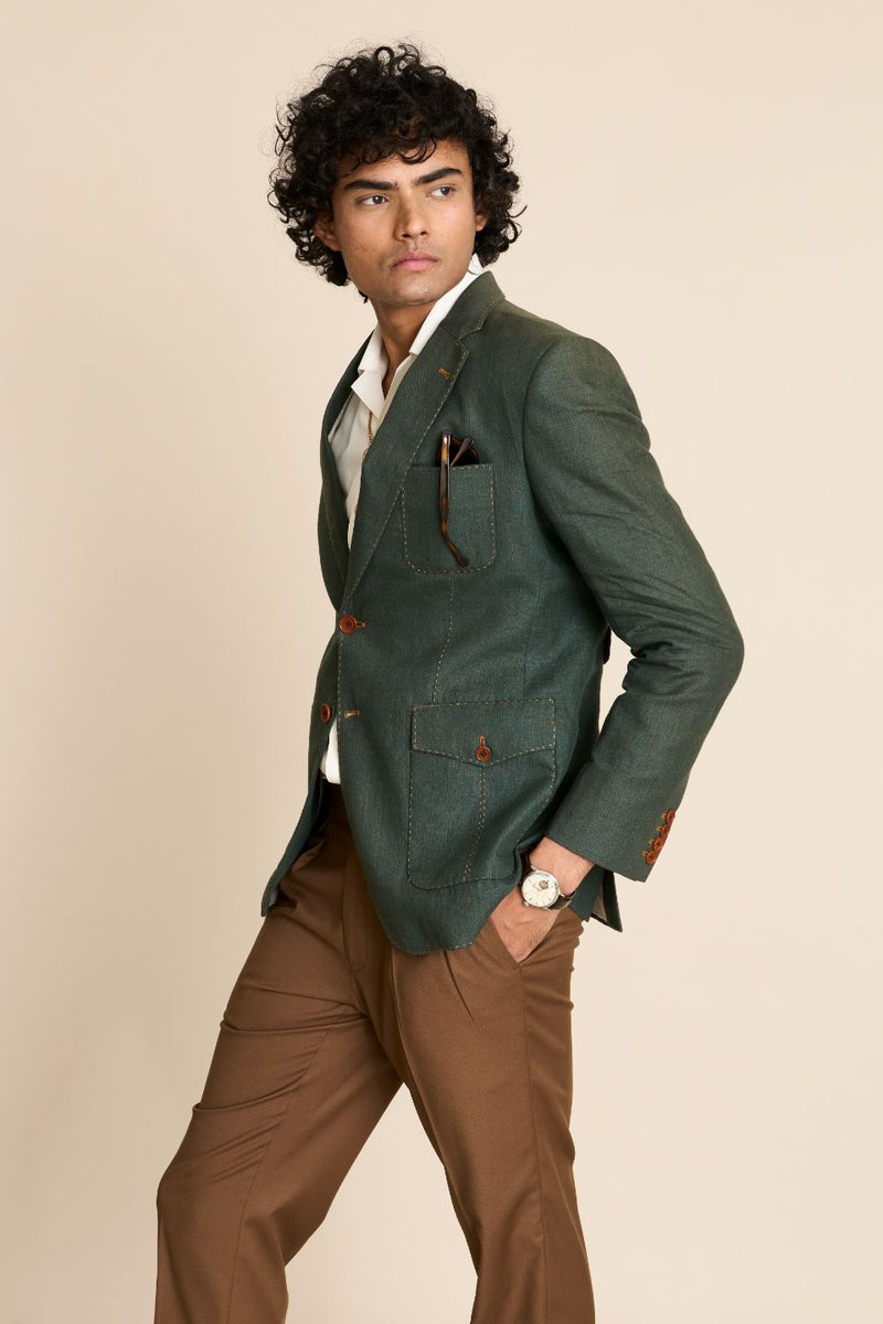 Gargee Designer's GREEN LINEN SARTORIAL BLAZER Gargee