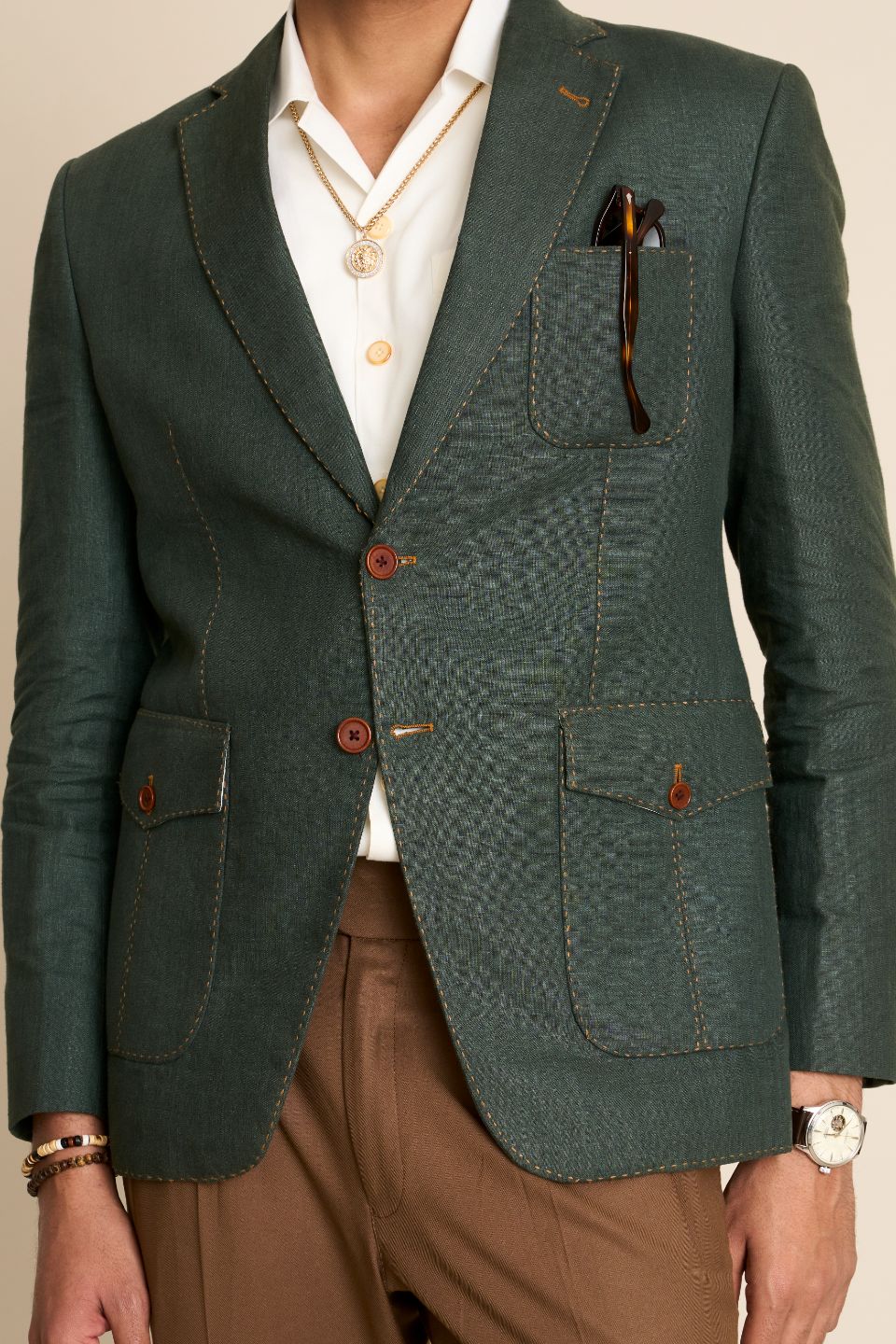 Gargee Designer's GREEN LINEN SARTORIAL BLAZER Gargee