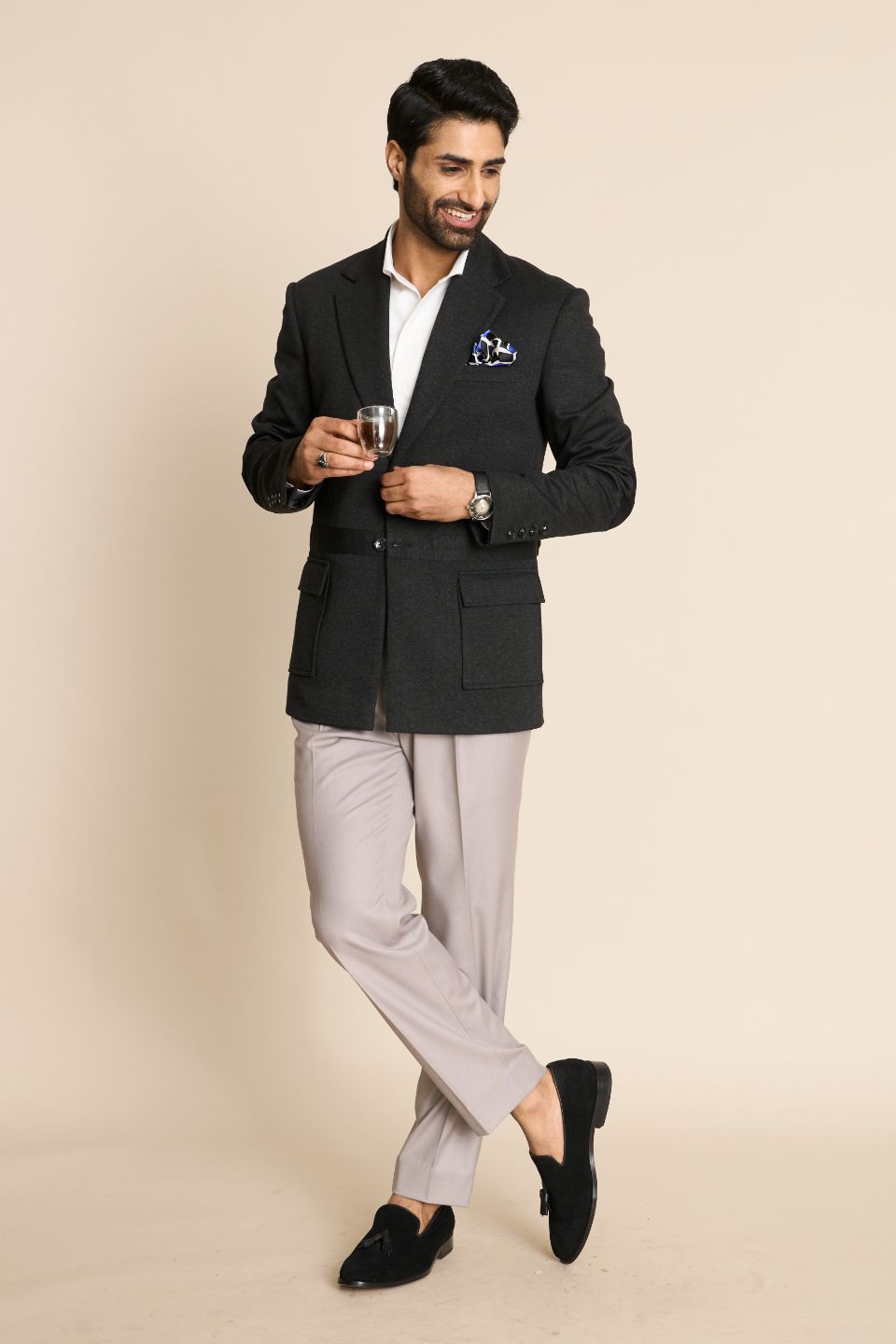Gargee Designer's GREY MILANGE KNIT BLAZER Gargee