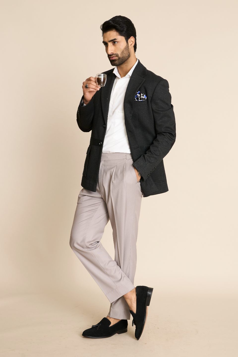Gargee Designer's GREY MILANGE KNIT BLAZER Gargee