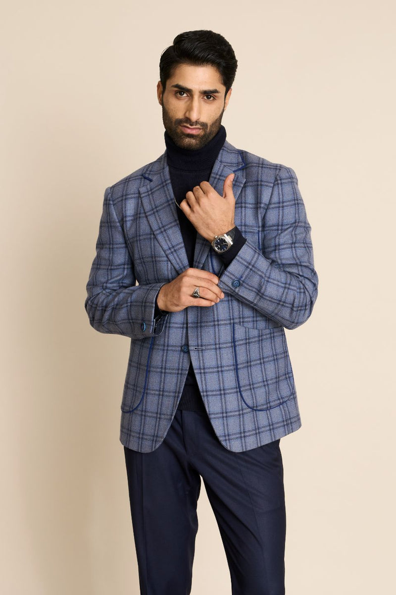Gargee Designer's BLUE CHECK TWEED BLAZER Gargee