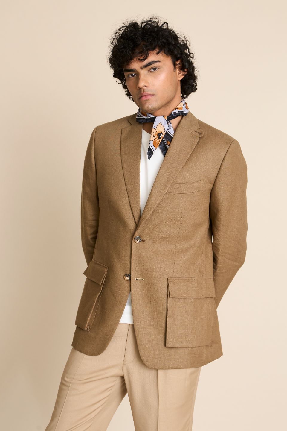 Gargee Designer's KHAKHI LINEN WEEKEND BLAZER Gargee