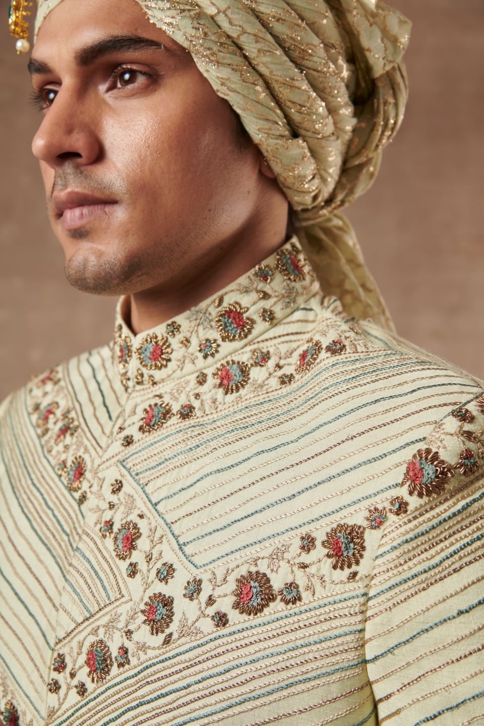 Gargee Designer's MINT SILK EMBROIDERED SHERWANI SET Gargee
