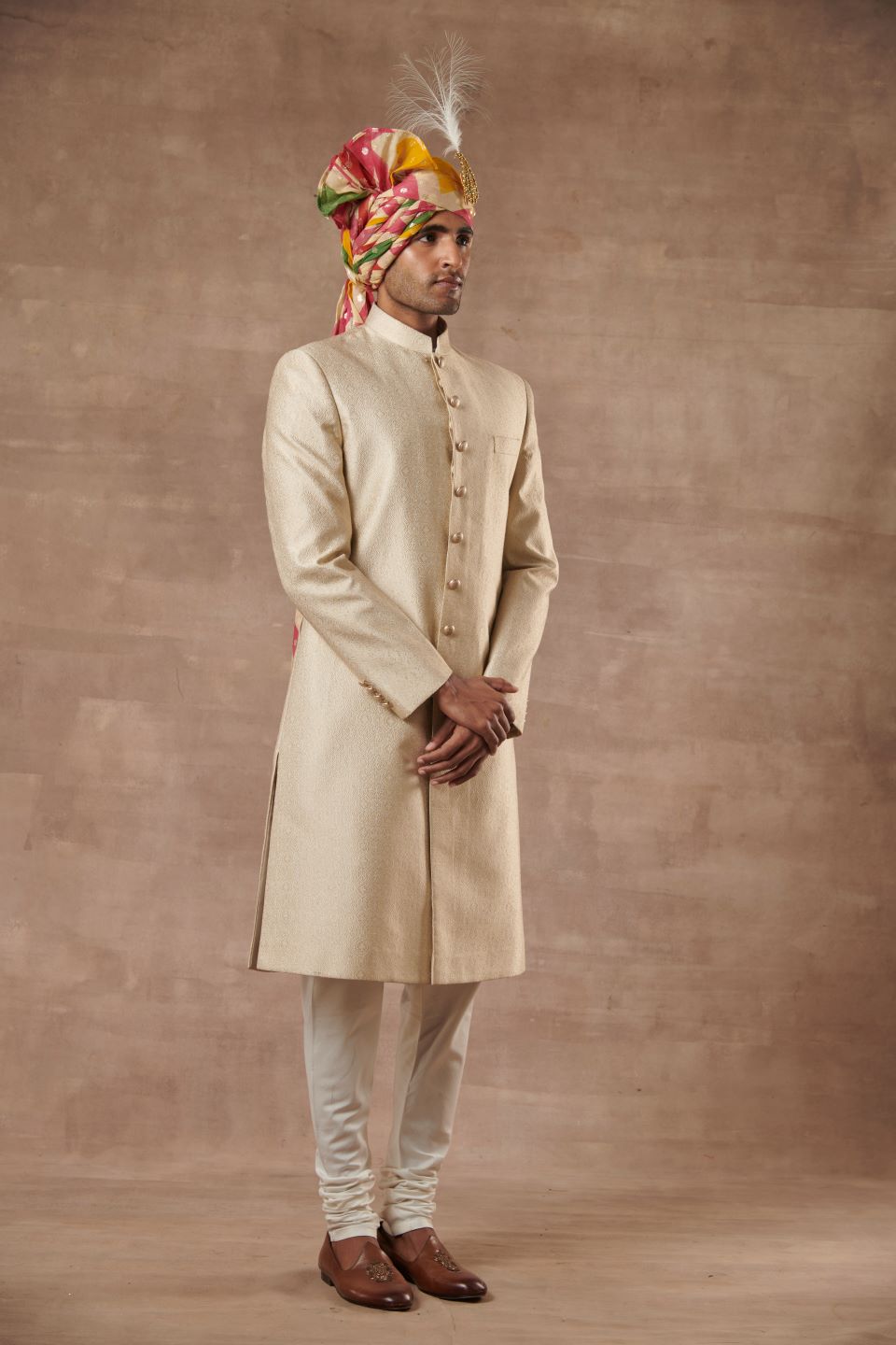 GOLD BROCADE SHERWANI SET 3