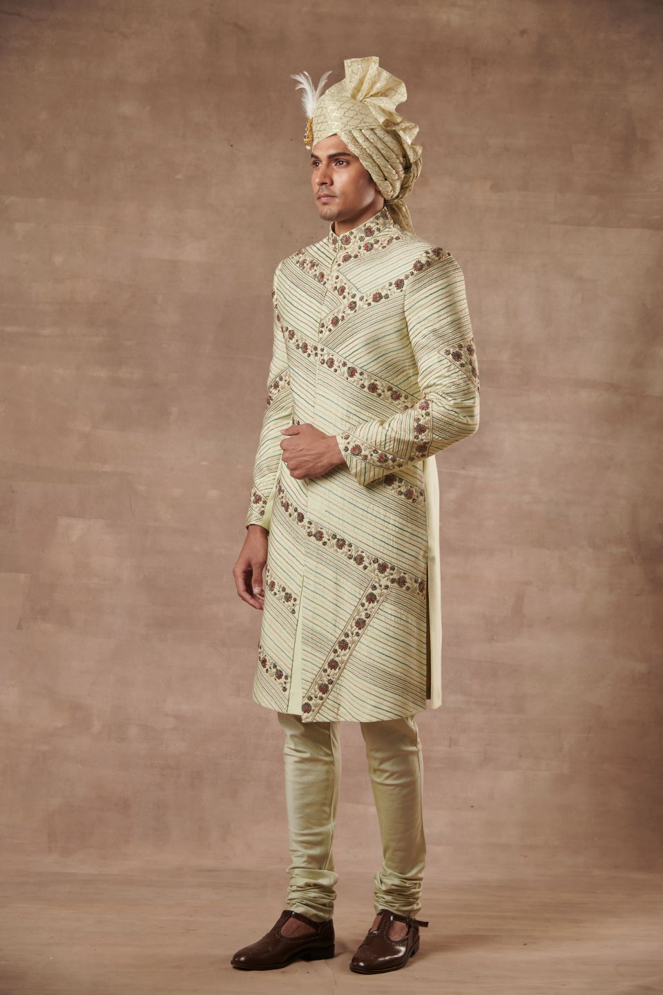 Gargee Designer's MINT SILK EMBROIDERED SHERWANI SET Gargee