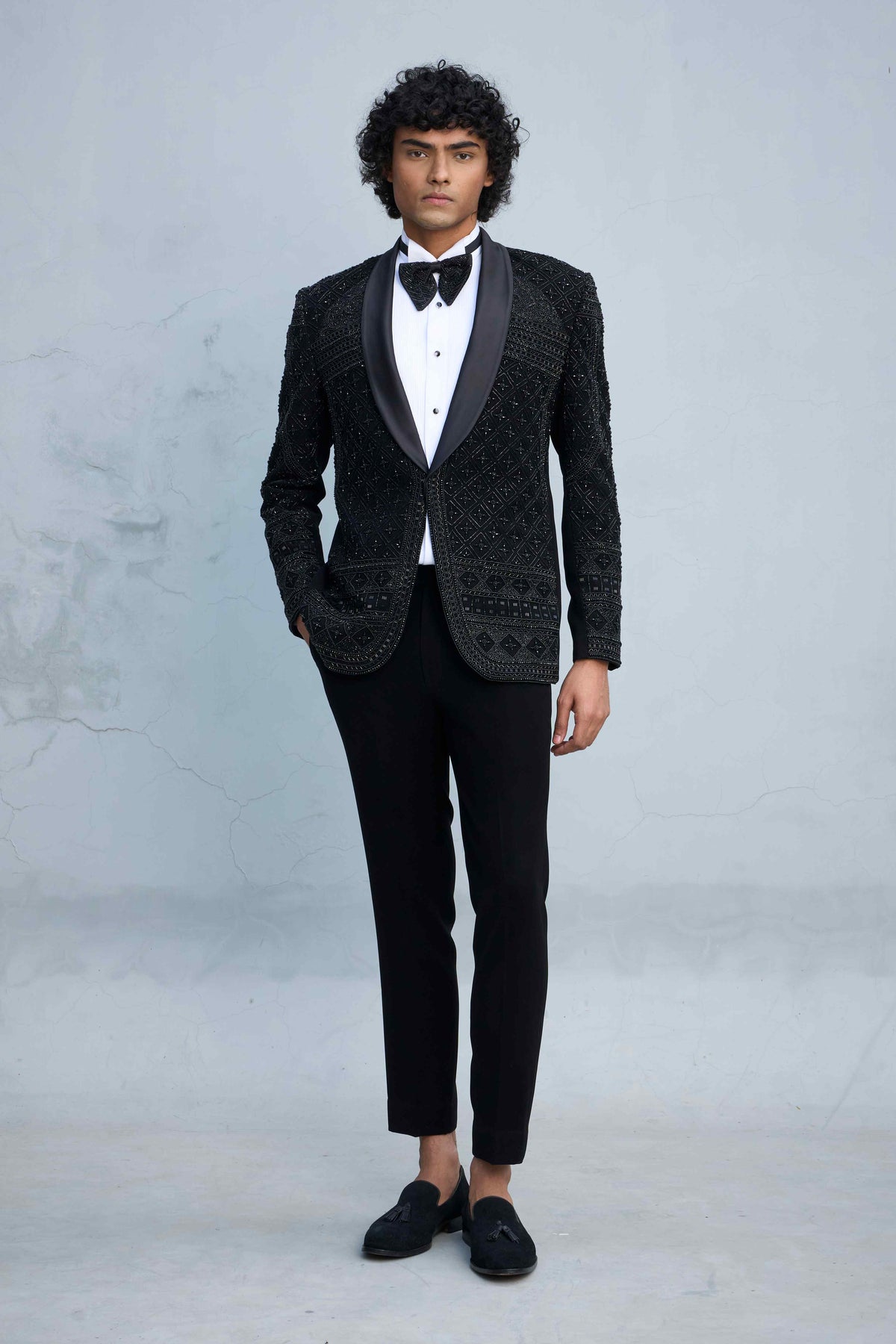 Gargee Designer's BLACK AVANT-GARDE BEADED TUXEDO SET Gargee
