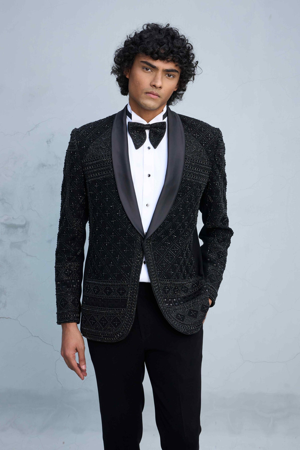 Gargee Designer's BLACK AVANT-GARDE BEADED TUXEDO SET Gargee