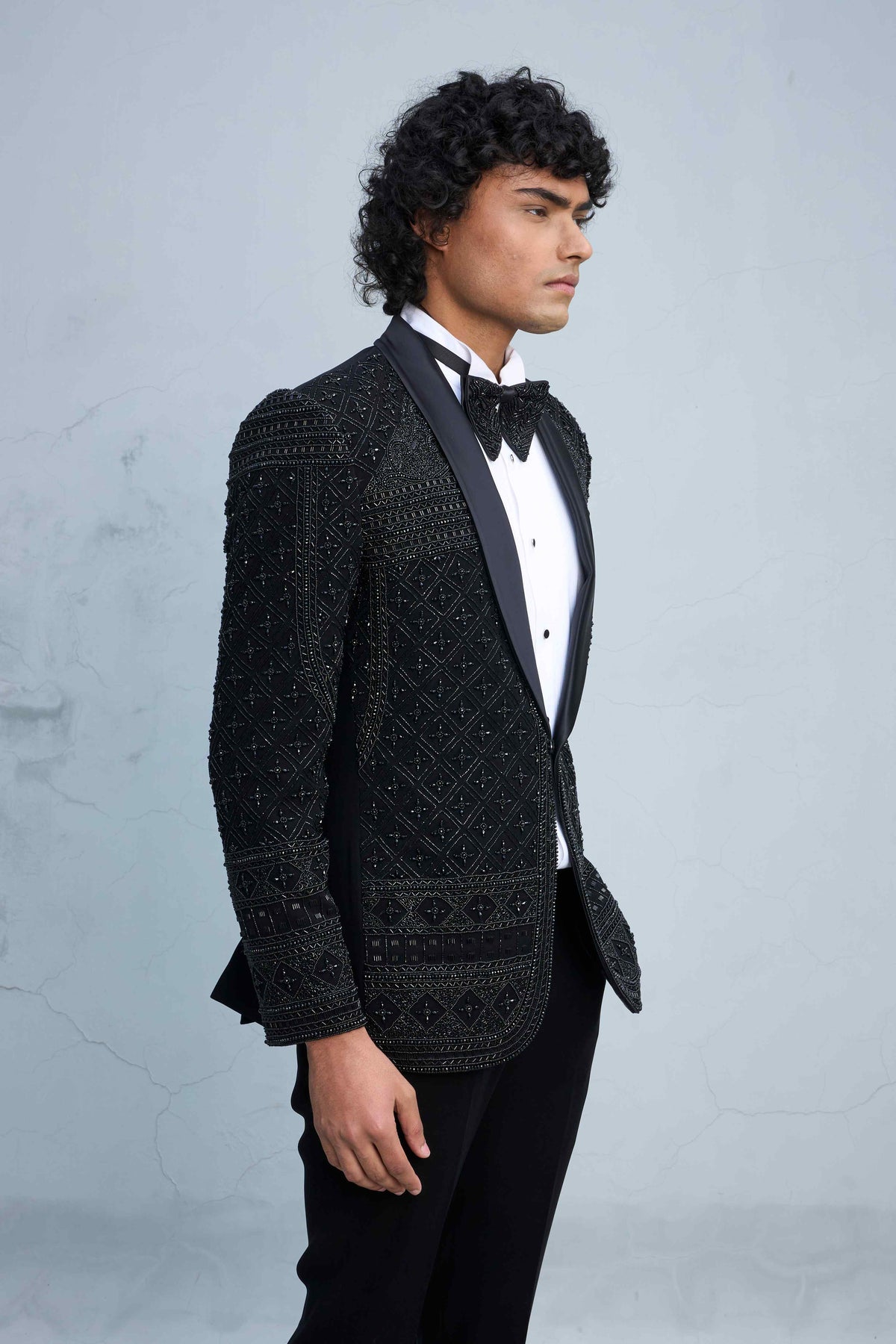 Gargee Designer's BLACK AVANT-GARDE BEADED TUXEDO SET Gargee