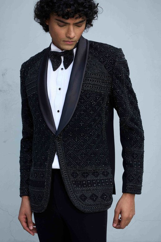 Gargee Designer's BLACK AVANT-GARDE BEADED TUXEDO SET Gargee