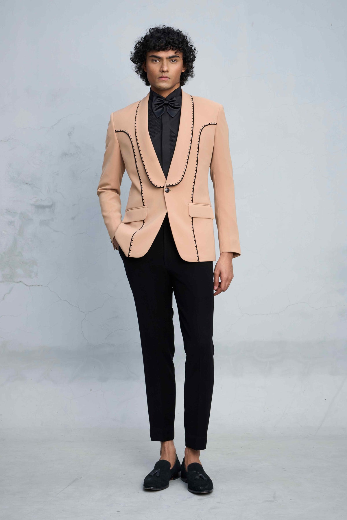 Gargee Designer's BEIGE N BLACK STUDDED TUXEDO SET Gargee