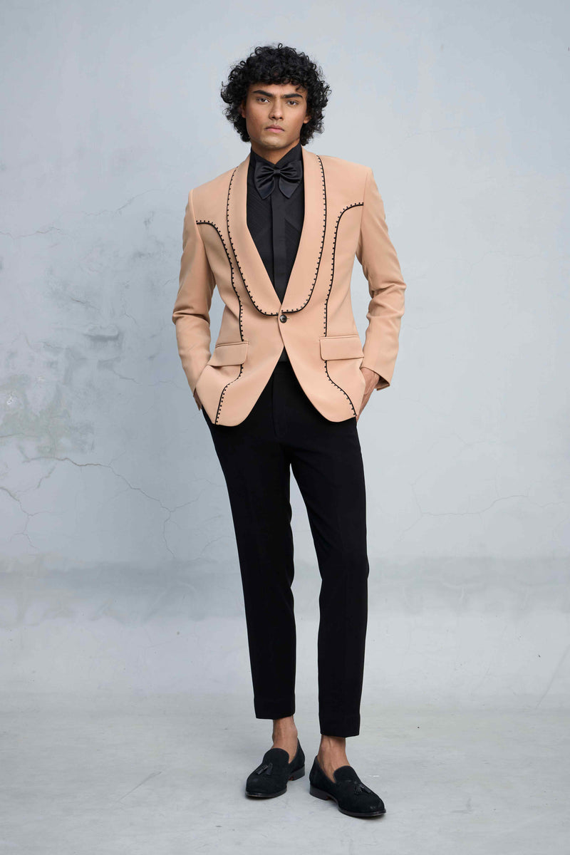 Gargee Designer's BEIGE N BLACK STUDDED TUXEDO SET Gargee