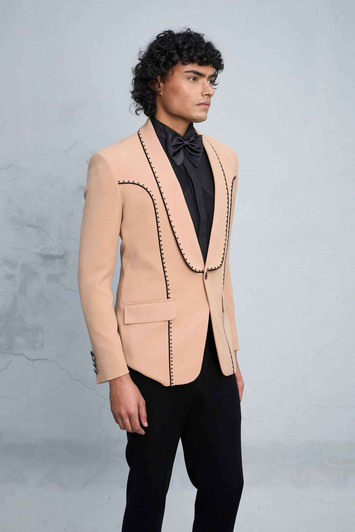 Gargee Designer's BEIGE N BLACK STUDDED TUXEDO SET Gargee