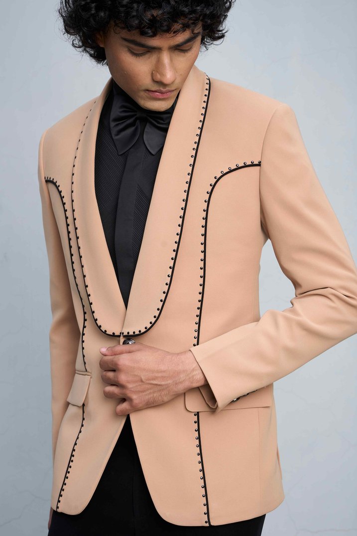 Gargee Designer's BEIGE N BLACK STUDDED TUXEDO SET Gargee