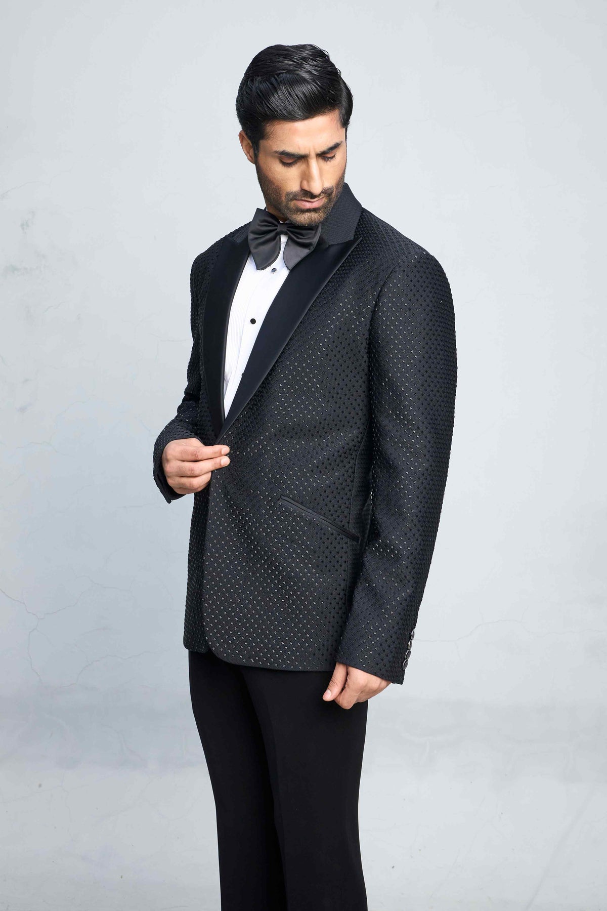 Gargee Designer's BLACK FLASH TEXTURED TUXEDO SET Gargee