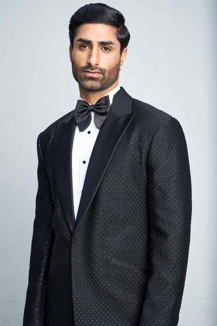 Gargee Designer's BLACK FLASH TEXTURED TUXEDO SET Gargee