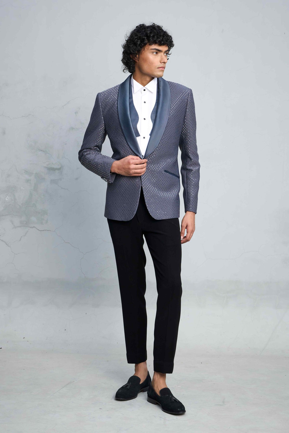 Gargee Designer's GREY GLINT TEXTURED TUXEDO SET Gargee