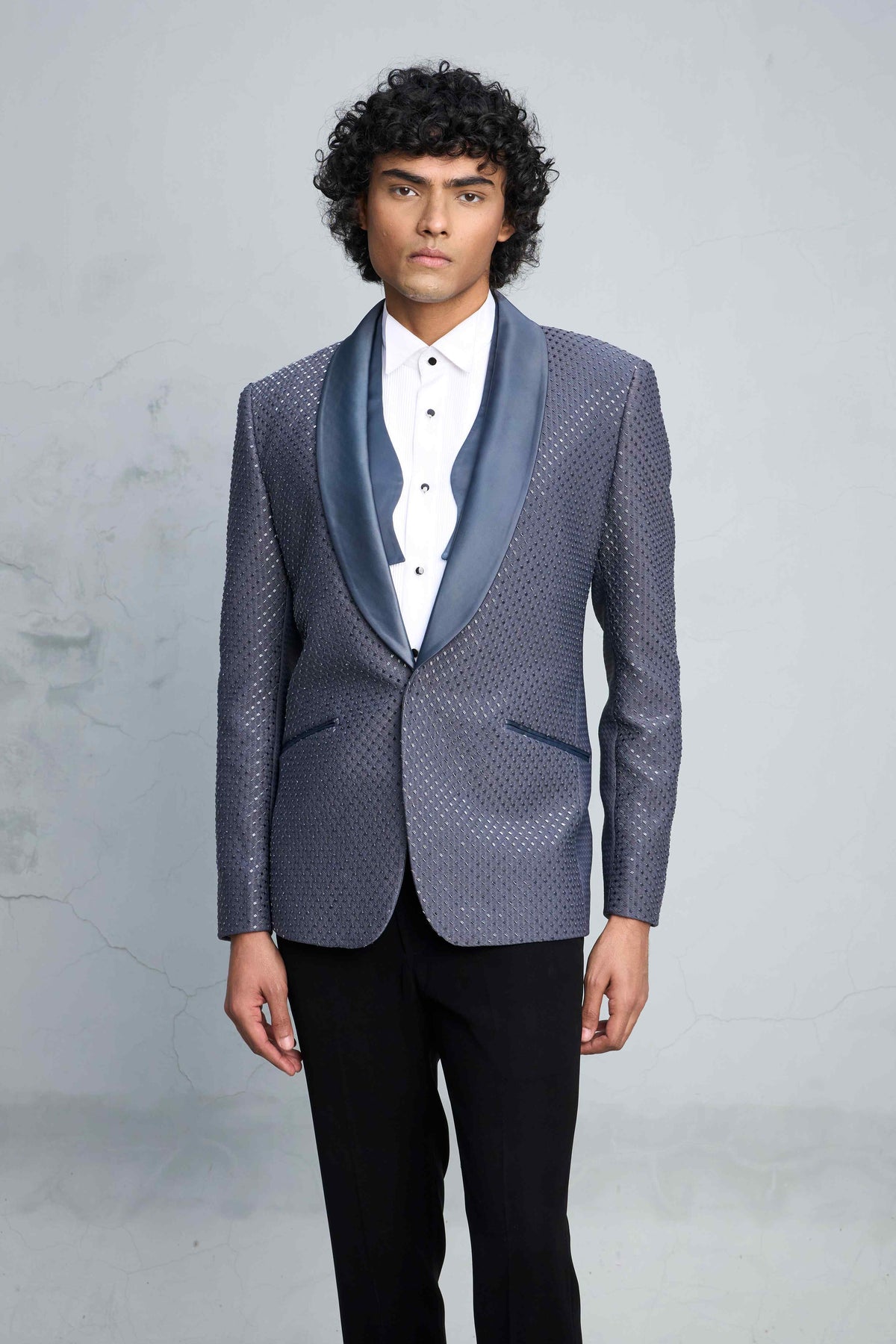 Gargee Designer's GREY GLINT TEXTURED TUXEDO SET Gargee
