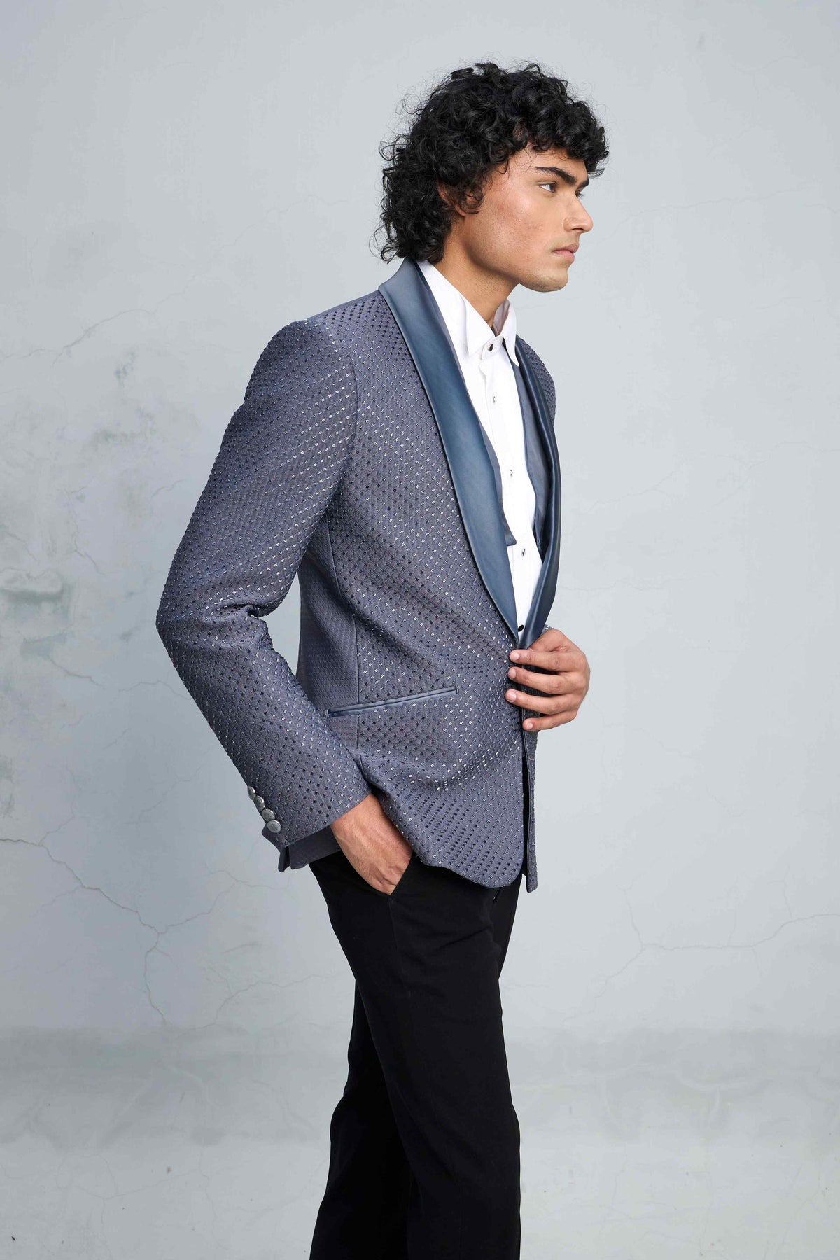 Gargee Designer's GREY GLINT TEXTURED TUXEDO SET Gargee