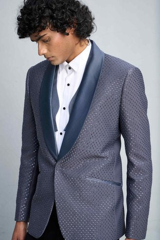 Gargee Designer's GREY GLINT TEXTURED TUXEDO SET Gargee