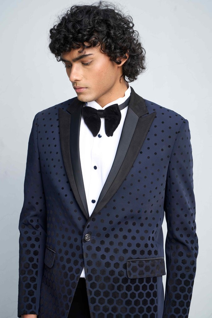 Gargee Designer's BLUE & BLACK HEXA TUXEDO SET Gargee